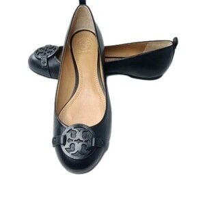 Tory Burch Gabriel Black Leather Ballet Flats Women's Shoes Size 7 M